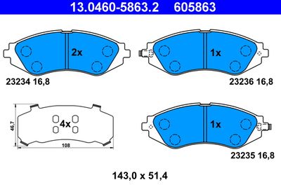 Комплект тормозных колодок, дисковый тормоз ATE 13.0460-5863.2 для DAEWOO GENTRA