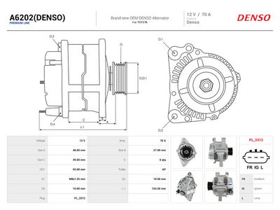 AS-PL - Alternátor TOYOTA , A6202(DENSO)