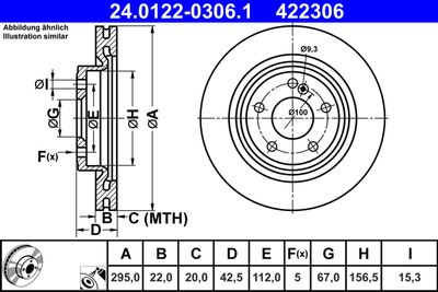 Тормозной диск ATE 24.0122-0306.1 для MERCEDES-BENZ CLA