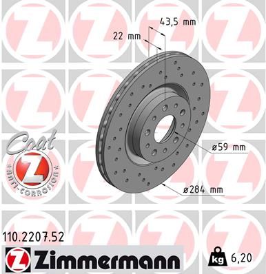 ZIMMERMANN 110.2207.52 Тормозные диски  для ALFA ROMEO 164 (Альфа-ромео 164)