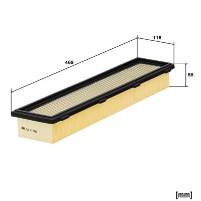 Cabinefilter 469x116x58, patroon past: ABG SD200DX, SD200F AG CHEM 1254, 554 AGCO R62, R72 ARMATRAC 1104 BASAK 2090, 2100, 2110 BOMAG BW284 CASE IH 5140, 621, 780 C, 100, 50, 60, 70, 80, 90