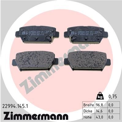 Комплект тормозных колодок, дисковый тормоз ZIMMERMANN 22994.145.1 для MITSUBISHI ECLIPSE	CROSS