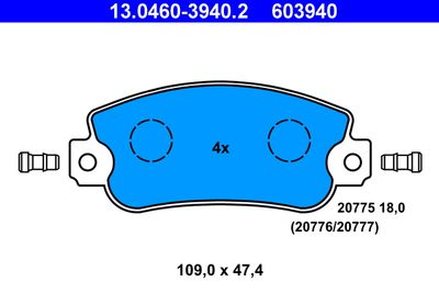 Комплект тормозных колодок, дисковый тормоз ATE 13.0460-3940.2 для FIAT UNO