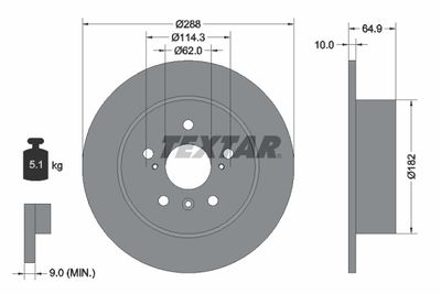 Тормозной диск TEXTAR 92117000 для TOYOTA HIGHLANDER