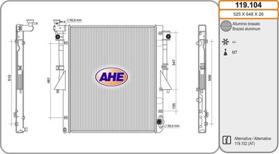 Радиатор, охлаждение двигателя AHE 119.104 для FIAT FULLBACK