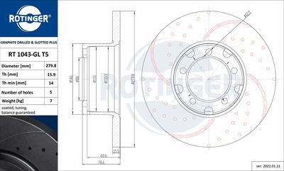 Tarcza hamulcowa ROTINGER RT 1043-GL T5