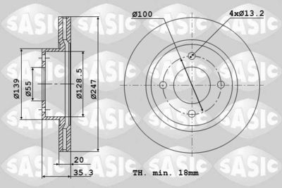 Тормозной диск SASIC 6100003 для CITROËN C1