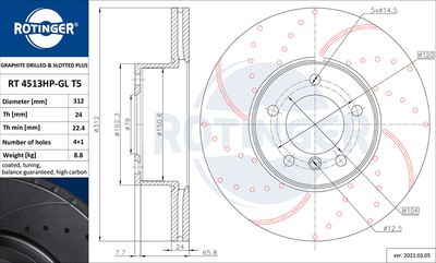 спирачен диск ROTINGER RT 4513HP-GL T5