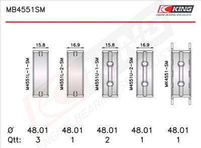 Комплект черупки на лагера на коляновия вал KING MB4551SM0.25