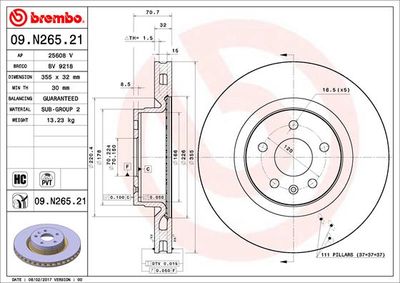 Тормозной диск BREMBO 09.N265.21 для TESLA MODEL S	