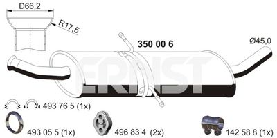 Средний глушитель выхлопных газов ERNST 350006 для MERCEDES-BENZ A-CLASS