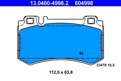 Комплект тормозных колодок, дисковый тормоз 13.0460-4998.2