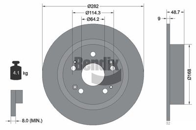 Тормозной диск BENDIX Braking BDS1838 для ACURA TSX