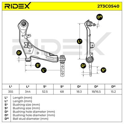 носач, окачване на колелата RIDEX 273C0540