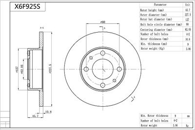 AISIN X6F925S Тормозные диски  для SEAT FURA (Сеат Фура)
