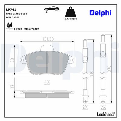 комплект спирачно феродо, дискови спирачки DELPHI