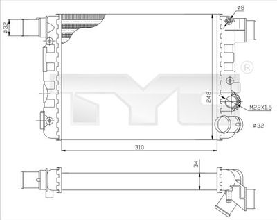 Радиатор, охлаждение двигателя TYC 709-0009 для FIAT CINQUECENTO