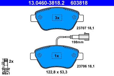 Комплект тормозных колодок, дисковый тормоз ATE 13.0460-3818.2 для FIAT IDEA