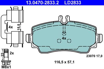 Комплект тормозных колодок, дисковый тормоз 13.0470-2833.2