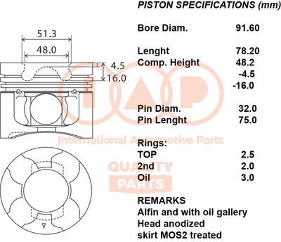 Поршень IAP QUALITY PARTS 100-12039 для MITSUBISHI L200