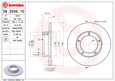 Тормозной диск BREMBO 08.3056.10 для PEUGEOT J7