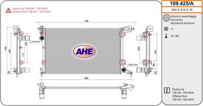 Радиатор, охлаждение двигателя AHE 109.425/A для FIAT 500L