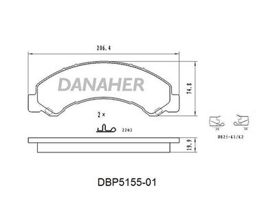 Комплект тормозных колодок, дисковый тормоз DANAHER DBP5155-01 для ISUZU ELF