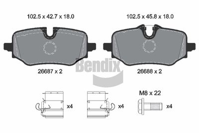 комплект спирачно феродо, дискови спирачки BENDIX Braking BPD2494