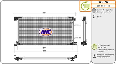 Конденсатор, кондиционер AHE 43874 для TOYOTA PRIUS