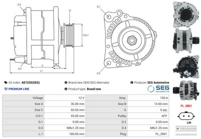 GENERATOR / ALTERNATOR AS-PL A01220SEG 4