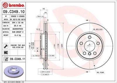 BREMBO 09.C349.11 Тормозные диски  для BMW X1 (Бмв X1)