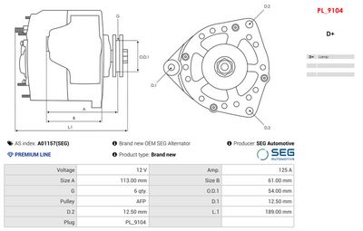 Alternator AS-PL A01157(SEG)