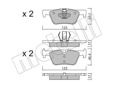 комплект спирачно феродо, дискови спирачки METELLI 22-0962-0