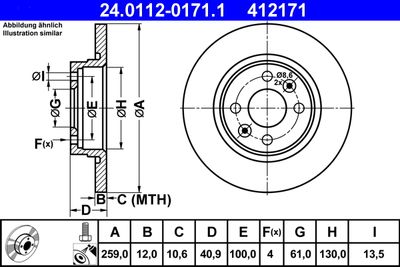 Тормозной диск ATE 24.0112-0171.1 для SMART FORFOUR