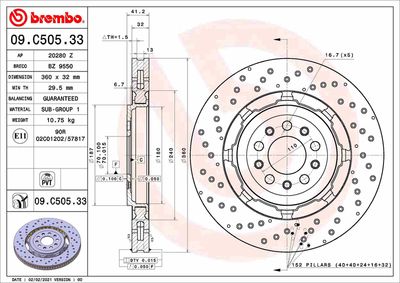 Тормозной диск BREMBO 09.C505.33 для ALFA ROMEO STELVIO