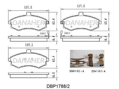 Комплект тормозных колодок, дисковый тормоз DANAHER DBP1788/2 для HYUNDAI MATRIX