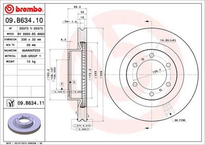 Тормозной диск BREMBO 09.B634.11 для TOYOTA LAND CRUISER PRADO