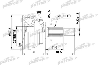 Шарнирный комплект, приводной вал PATRON PCV1203 для AUDI 200