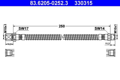 Тормозной шланг ATE 83.6205-0252.3 для PORSCHE 911