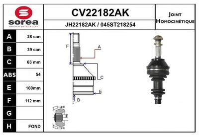 GELENKSATZ ANTRIEBSWELLE EAI CV22182AK