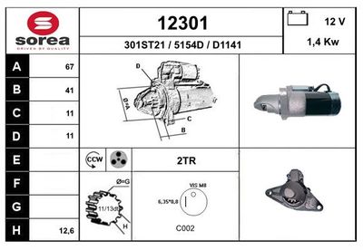 EAI 12301 Стартер  для MAZDA RX-8 (Мазда Рx-8)