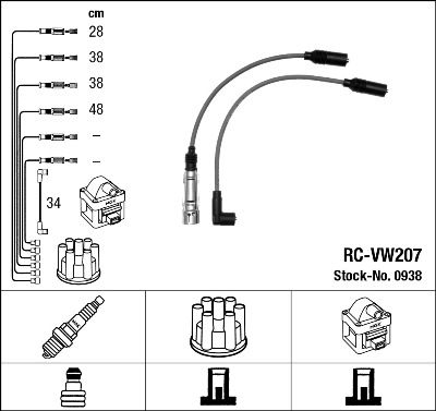 Комплект проводов зажигания NGK 0938 для AUDI CABRIOLET