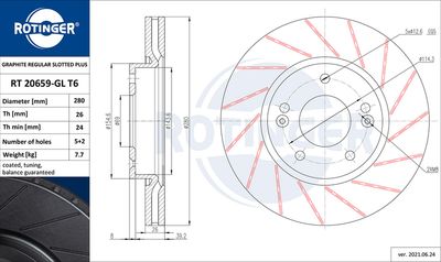 ROTINGER RT 20659-GL T6 Тормозные диски  для HYUNDAI TIBURON (Хендай Тибурон)