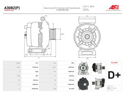 Generator AS-PL A3082(P) för MERCEDES-BENZ