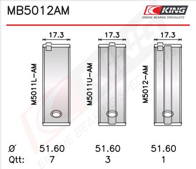 Комплект черупки на лагера на коляновия вал KING MB5012AM0.5