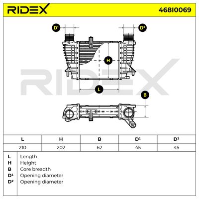 интеркулер (охладител за въздуха на турбината) RIDEX 468I0069