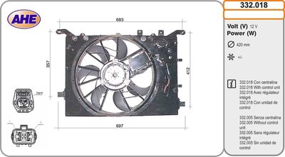 Вентилятор, охлаждение двигателя AHE 332.018 для VOLVO S80
