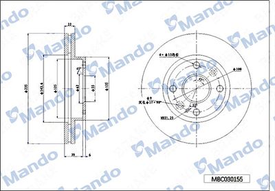 MANDO MBC030155 Тормозные диски MANDO для KIA RIO