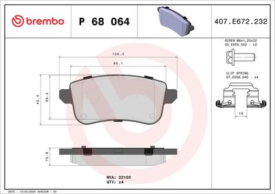 Brake Pad Set, disc brake P 68 064