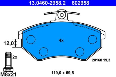 Комплект тормозных колодок, дисковый тормоз ATE 13.0460-2958.2 для SEAT INCA